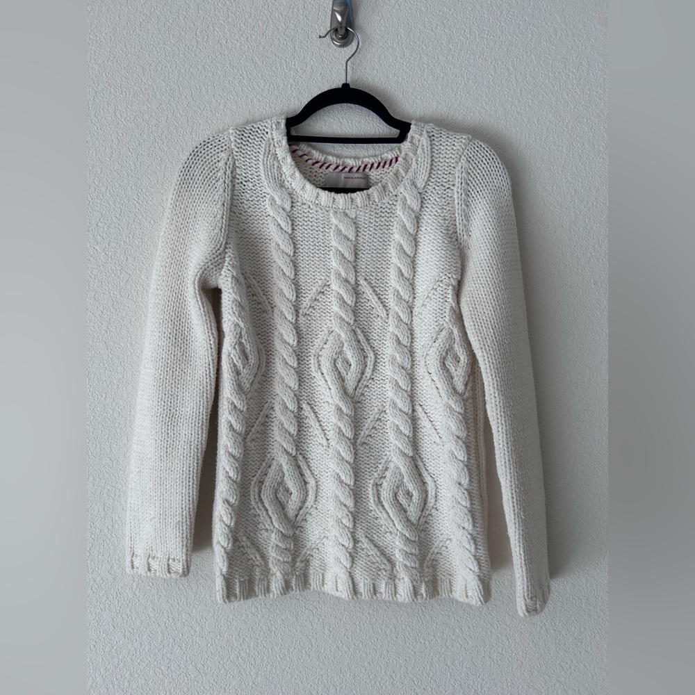 Banana Republic Heritage Cable Knit White Crewneck Sweater Size S